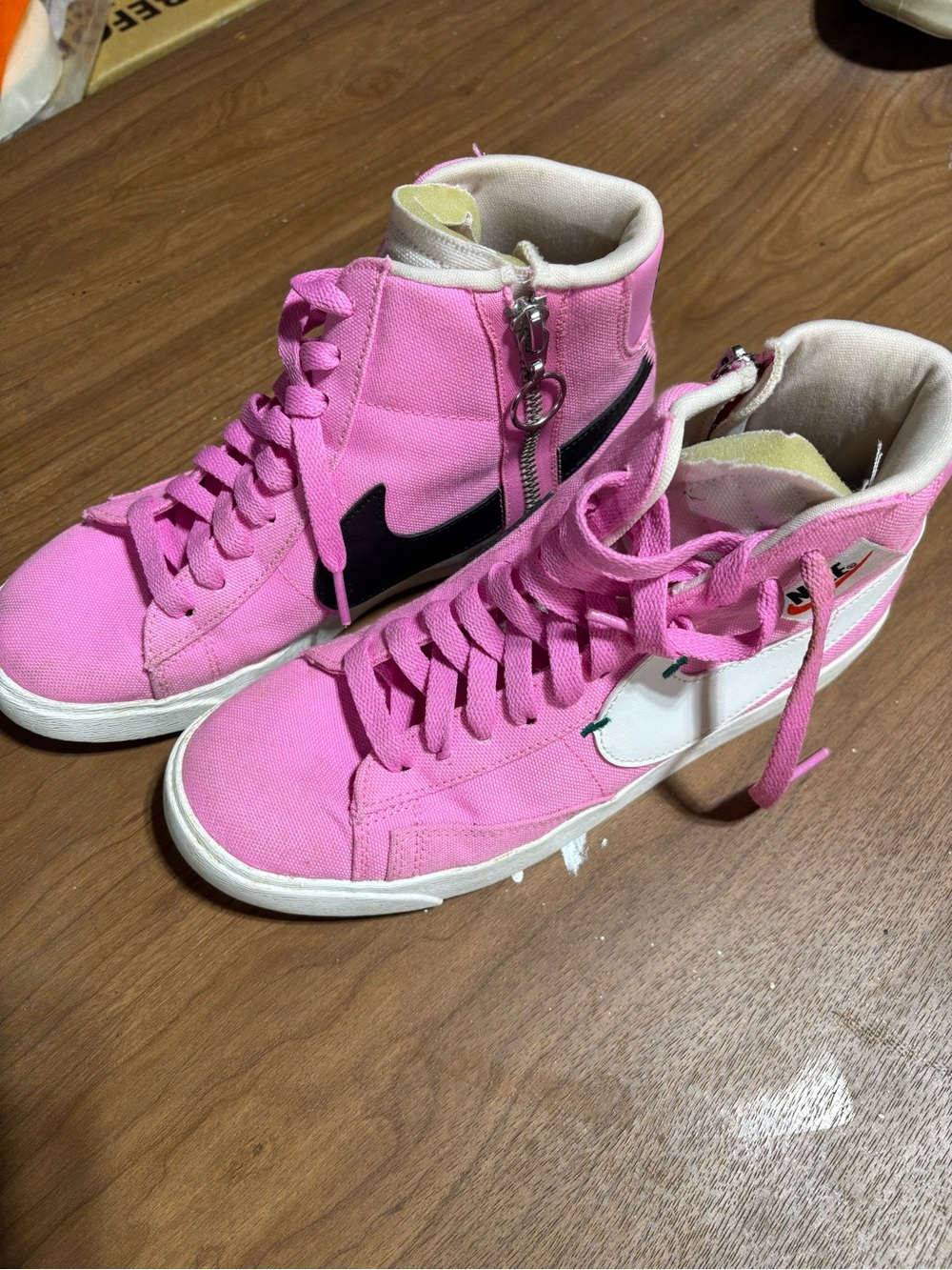 Nike Pink High-Top Sneakers with Black & White Swooshes